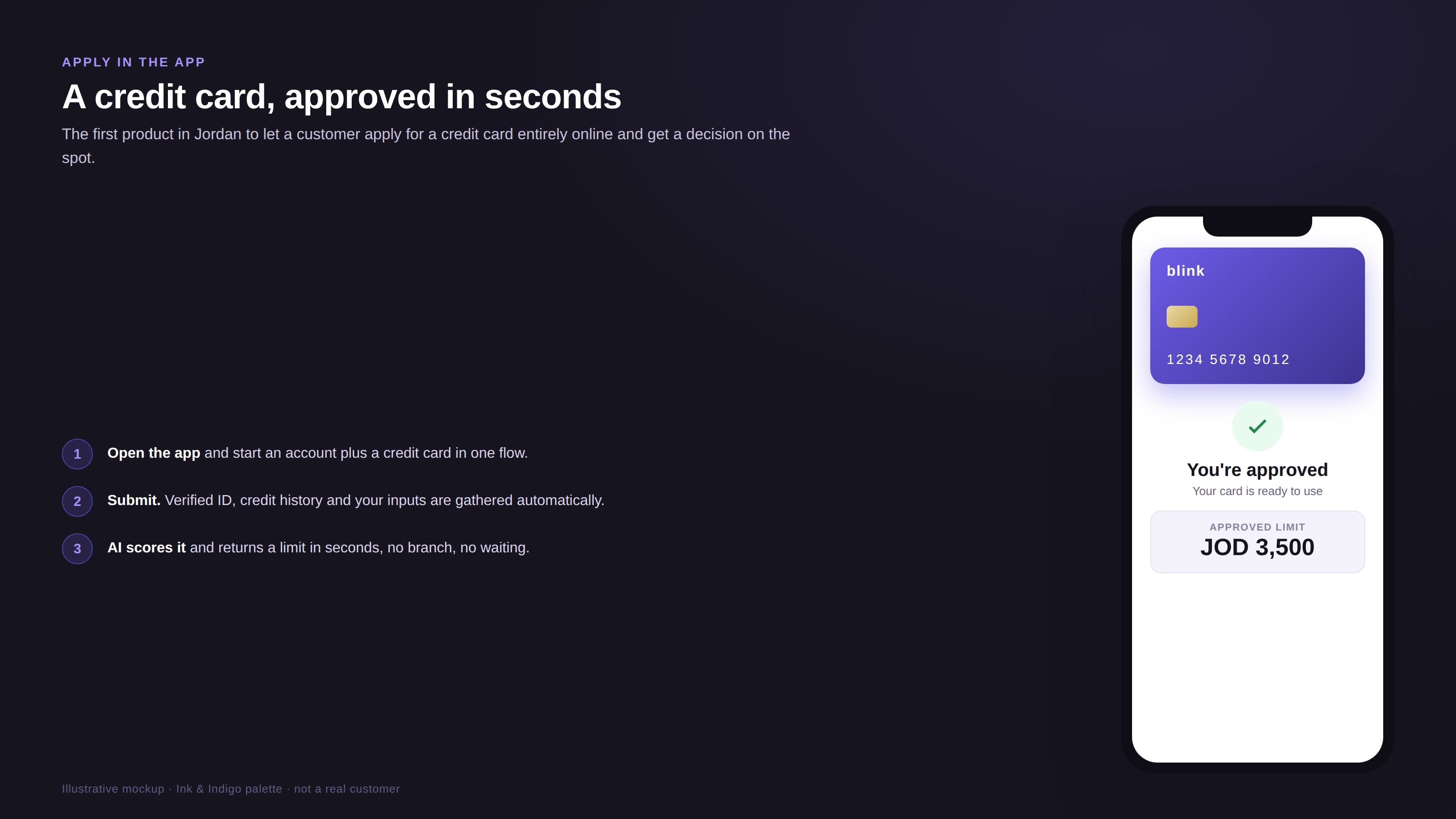 Applying for a credit card in the app, approved in seconds