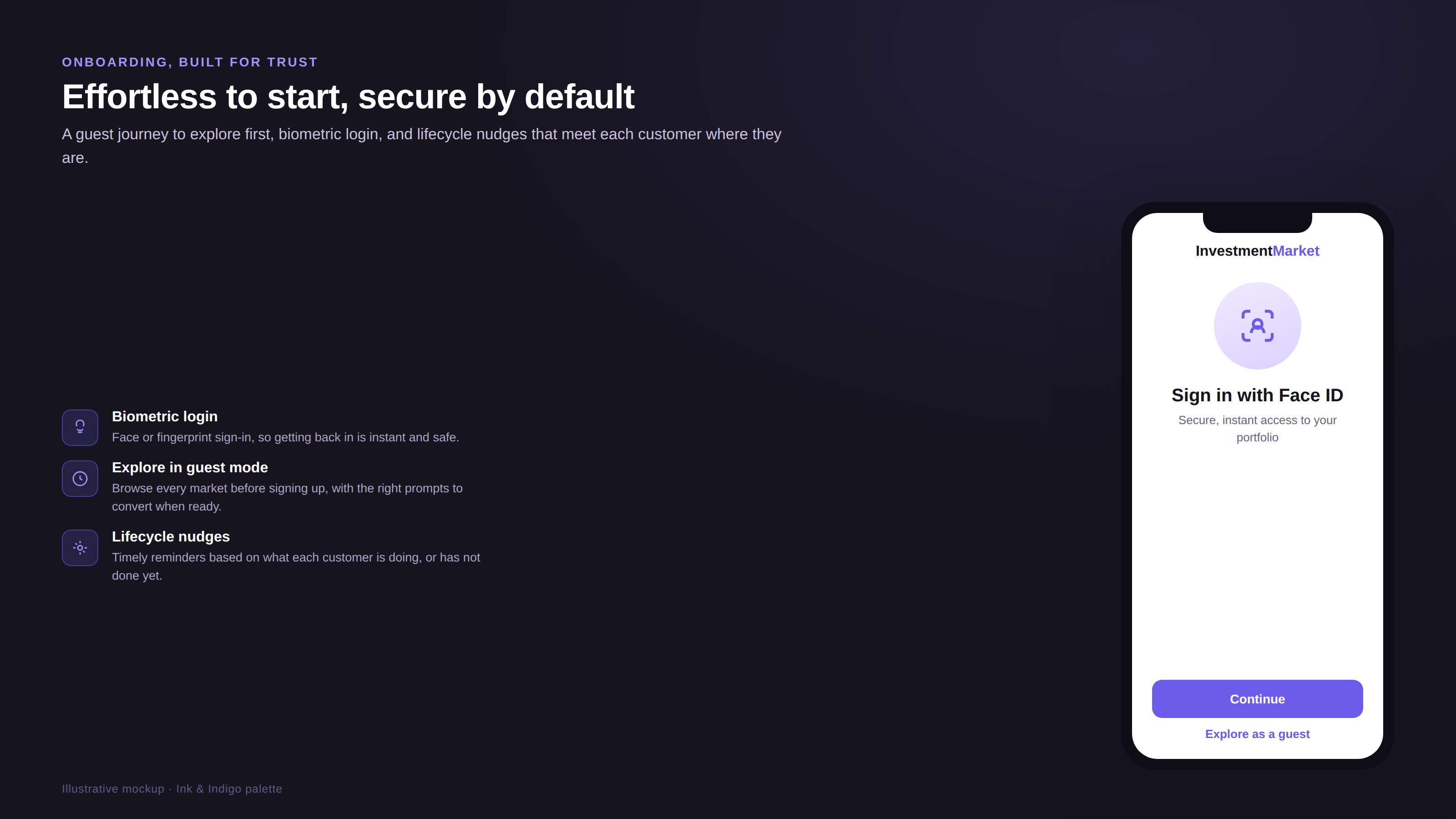 Guest mode and biometric login, built for an easy, secure start